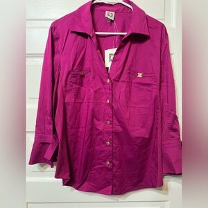 Anne Klein Women's Fuschia Pink Button-Up Shirt